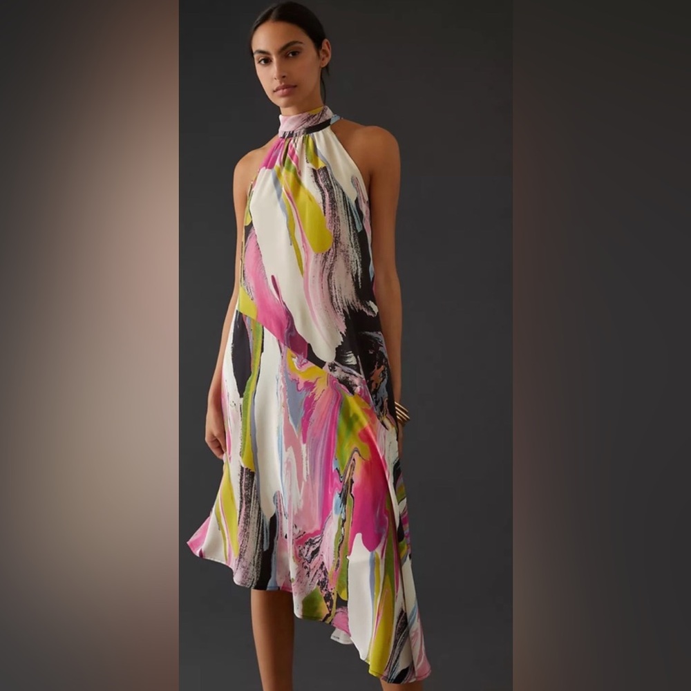 NWOT Anthropologie Elegant Multicolor Halter Midi Dress